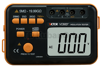 Измеритель сопротивления изоляции VC60D+, 2500V (мегаомметр)