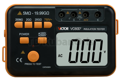 Измеритель сопротивления изоляции VC60D+, 2500V (мегаомметр)