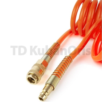 Шланг пневматический спиральный PU 8х12мм с быстросъемными фитингами 10м.