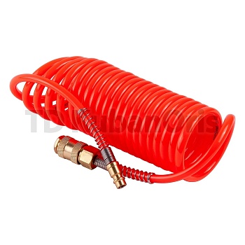 Шланг пневматический спиральный PU 6х8мм с быстросъемными фитингами 5м.