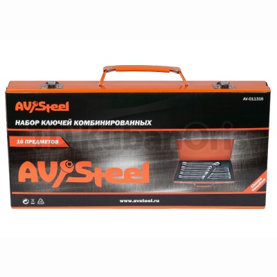 Набор ключей комбинированных 6-24 мм AV Steel 16 предметов в металлическом кейсе AV-011316