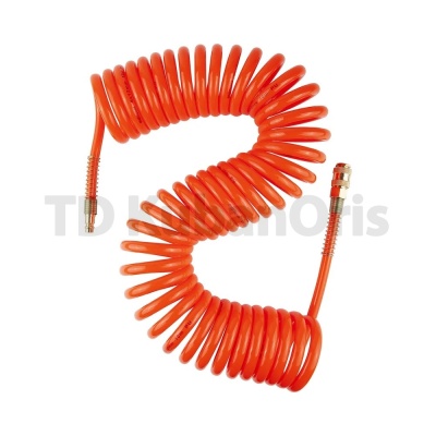 Шланг пневматический спиральный PU 8х12мм с быстросъемными фитингами 10м.